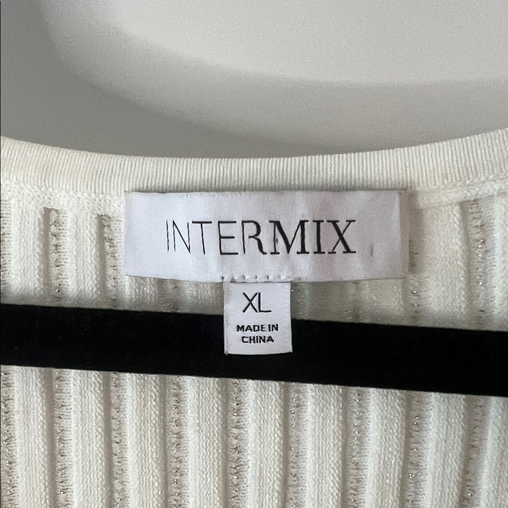 INTERMIX Cream Ribbed V-Neck Wrap Sweater - Picture 2 of 4